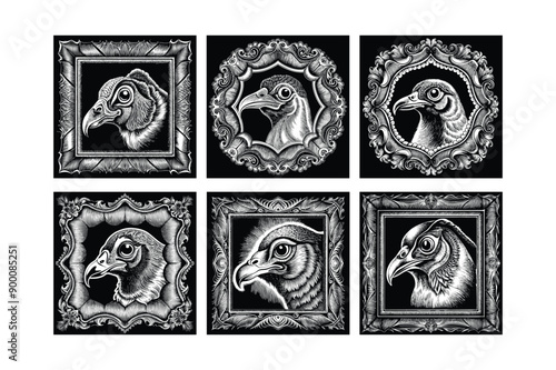 Logo sets of Ababil bird, labeled engraving vector illustration.
