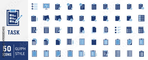 Clipboard, checklist, report, survey or agreement icons set. Solid icons vector collection.