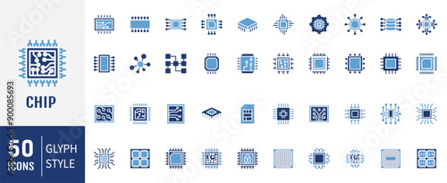 Set of 50 Electronics Related Vector Icons. Contains such Icons as Spider Bot, Chip, Circuit, Abstract Electronic Module and more. Solid icons vector collection.