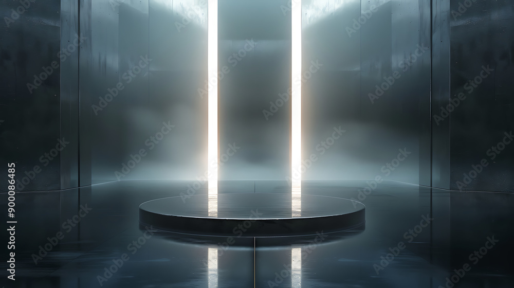 Obraz premium Futuristic dark podium with light and reflection background