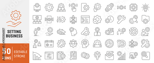 Setting Business line editable icon set. Editable stroke. Vector illustration
