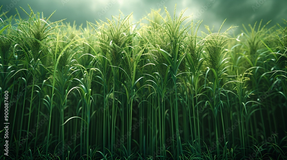 Fototapeta premium Thriving Healthy Sugarcane Plants in Organic Farming Success Scene