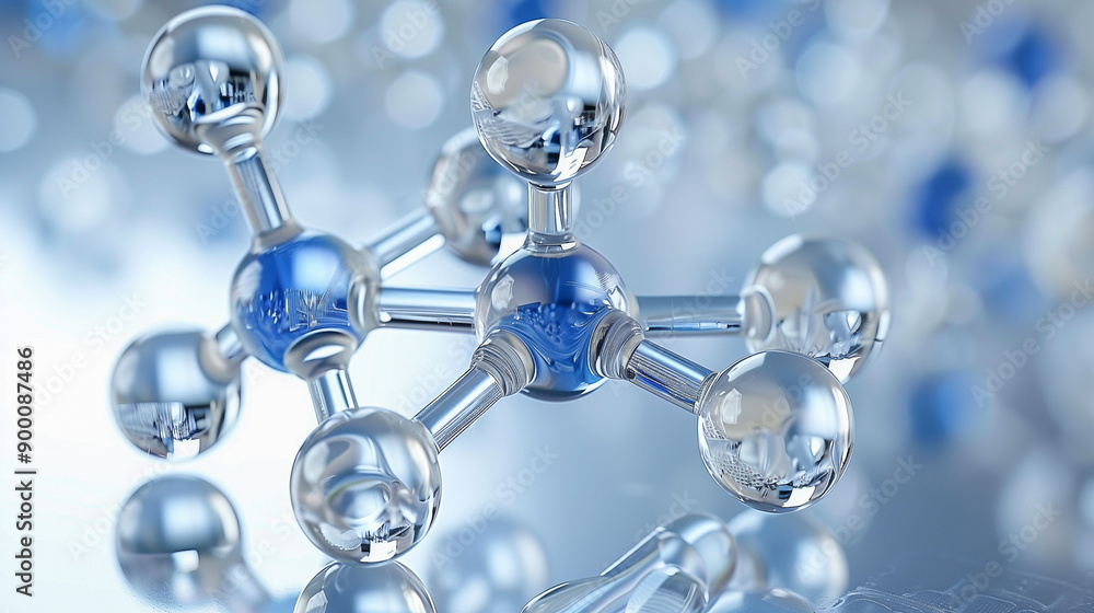 Shiny Molecular Structure with Reflective Blue Spheres.. Shiny Molecular Structure with Reflective Blue Spheres..