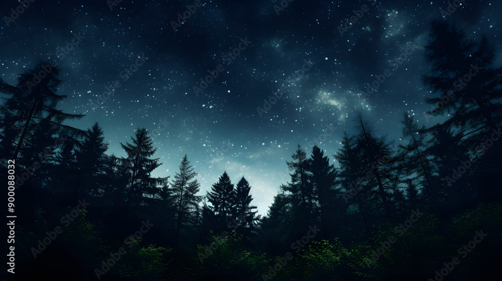 Fototapeta premium Forest mountain nebula sky night summer