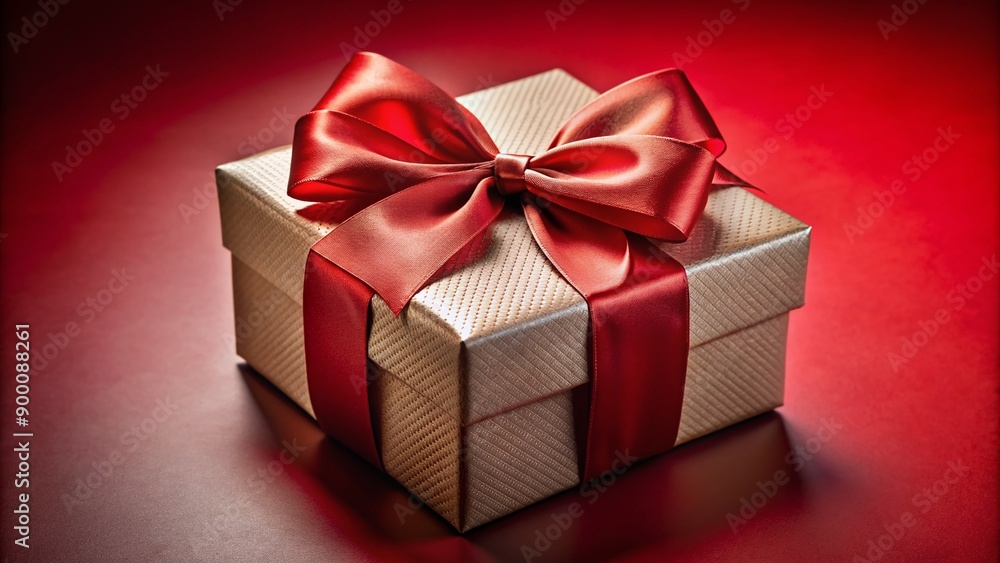 Elegant hands cradle a sophisticated gift box adorned with a lavish bow against a bold red background, evoking luxury and refinement in a festive atmosphere. Elegant hands cradle a sophisticated gift box adorned with a lavish bow against a bold red background, evoking luxury and refinement in a festive atmosphere.