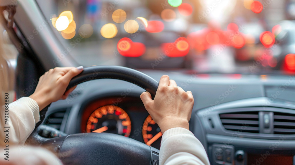Close-up of a driver's hands gripping a steering wheel during a road trip. The image symbolizes freedom, adventure, and control. The scene captures the essence of exploration and journey on the open r Close-up of a driver's hands gripping a steering wheel during a road trip. The image symbolizes freedom, adventure, and control. The scene captures the essence of exploration and journey on the open r