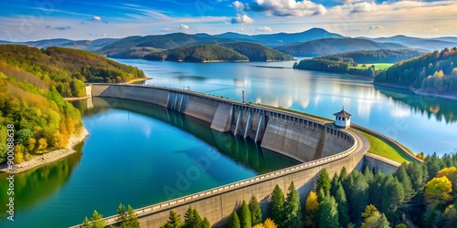 Fototapeta Naklejka Na Ścianę i Meble -  Solina dam on majestic lake in Bieszczady mountains Generative AI, lake, reflection, scenery, nature