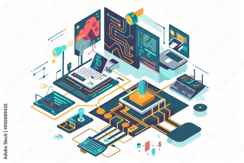 Fototapeta premium Conceptual Technology Flat Illustration created with Generative AI