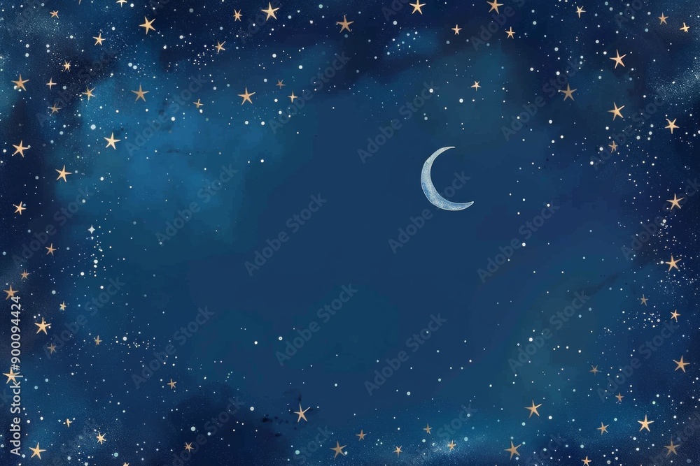 Starry Night Sky Frame. A frame of twinkling stars, glowing constellations, and a crescent moon. The center is a blank, deep indigo sky, perfect for a serene, celestial backdrop. Starry Night Sky Frame. A frame of twinkling stars, glowing constellations, and a crescent moon. The center is a blank, deep indigo sky, perfect for a serene, celestial backdrop.