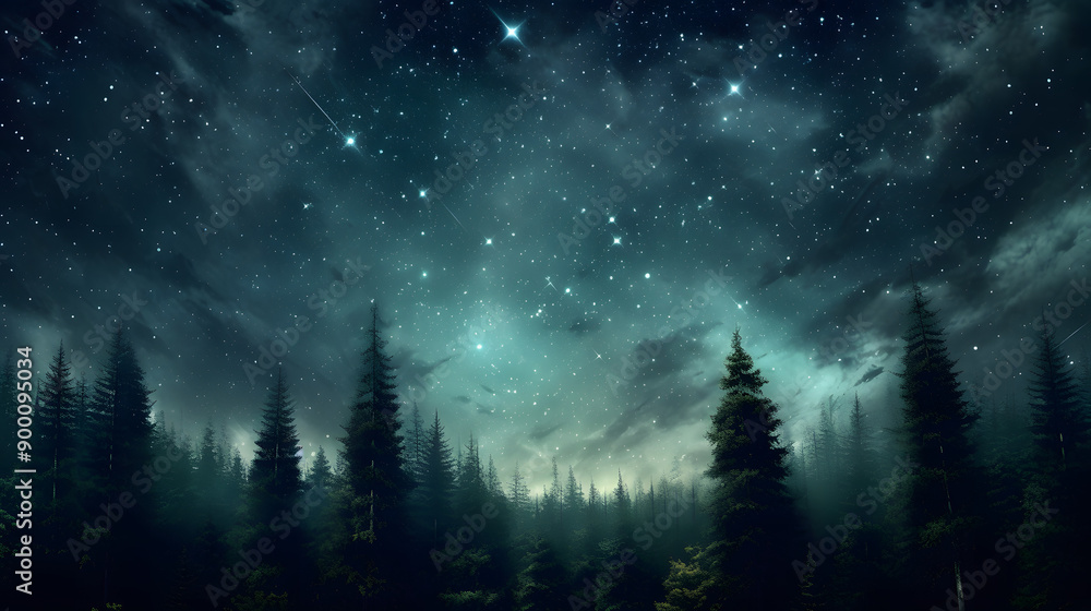 Forest mountain nebula starry sky night summer Forest mountain nebula starry sky night summer