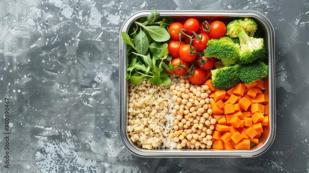 Lunch box with balanced macro nutrients, featuring grains, protein, and veggies, healthy food, lunch box Lunch box with balanced macro nutrients, featuring grains, protein, and veggies, healthy food, lunch box