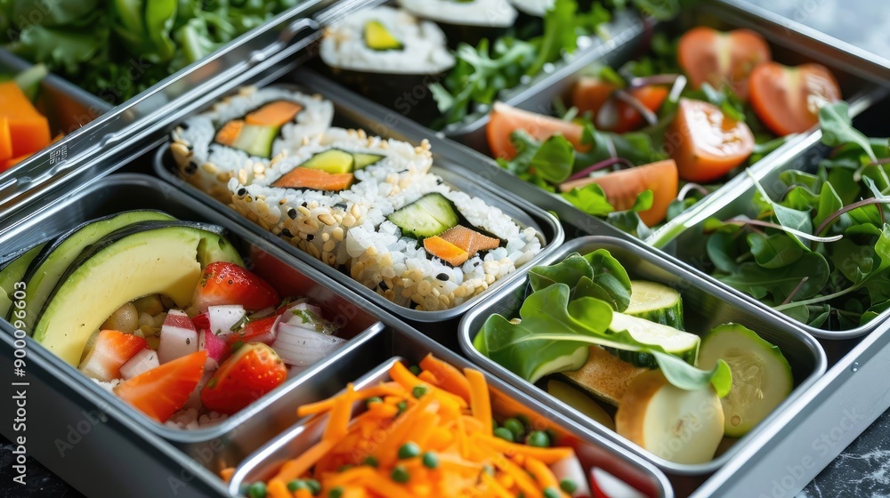 Nutritious lunch box with a variety of whole foods, healthy food, lunch box Nutritious lunch box with a variety of whole foods, healthy food, lunch box