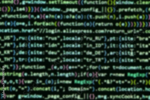 Blurry unfocused programming coding screen, web developer coding screen photo