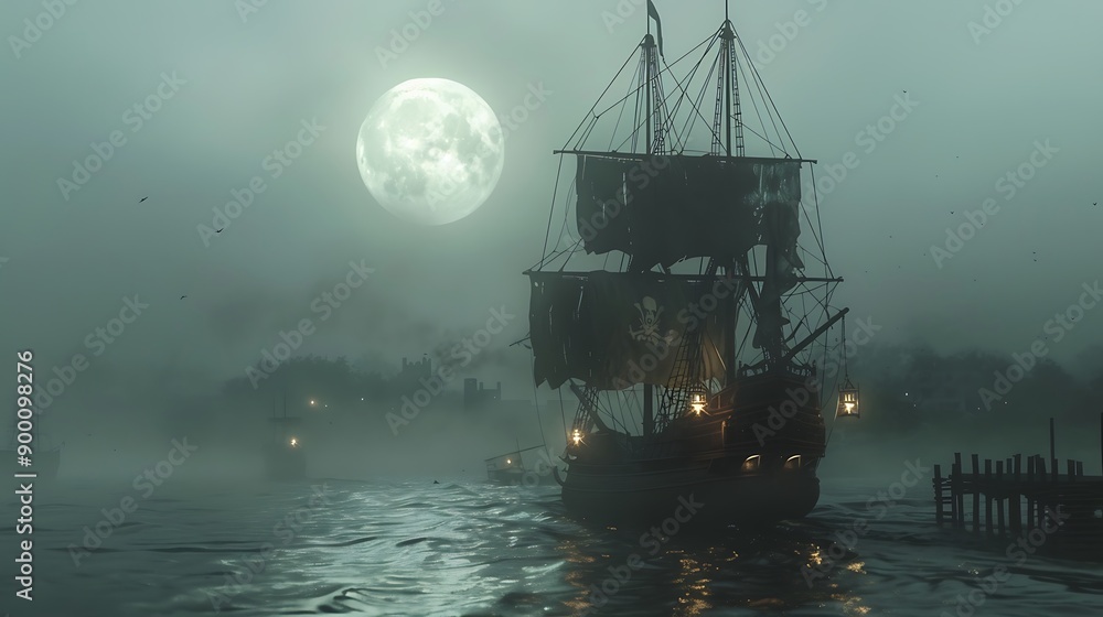 Fototapeta premium Ghost ship in the sea