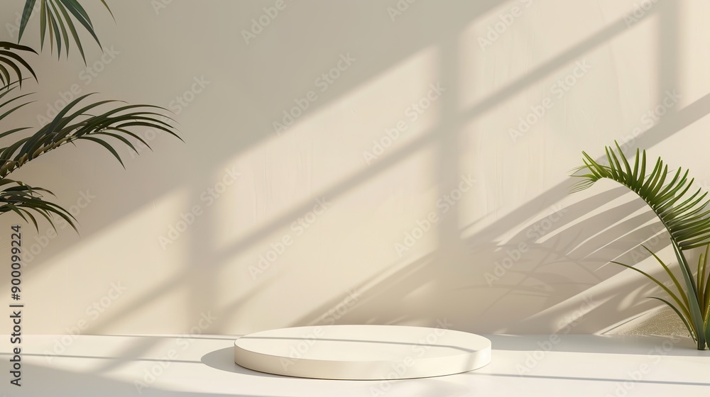 Empty Studio Interior with Beige Background and Shadows, Ideal for Summer Product Podium Display and Mockup Background Empty Studio Interior with Beige Background and Shadows, Ideal for Summer Product Podium Display and Mockup Background