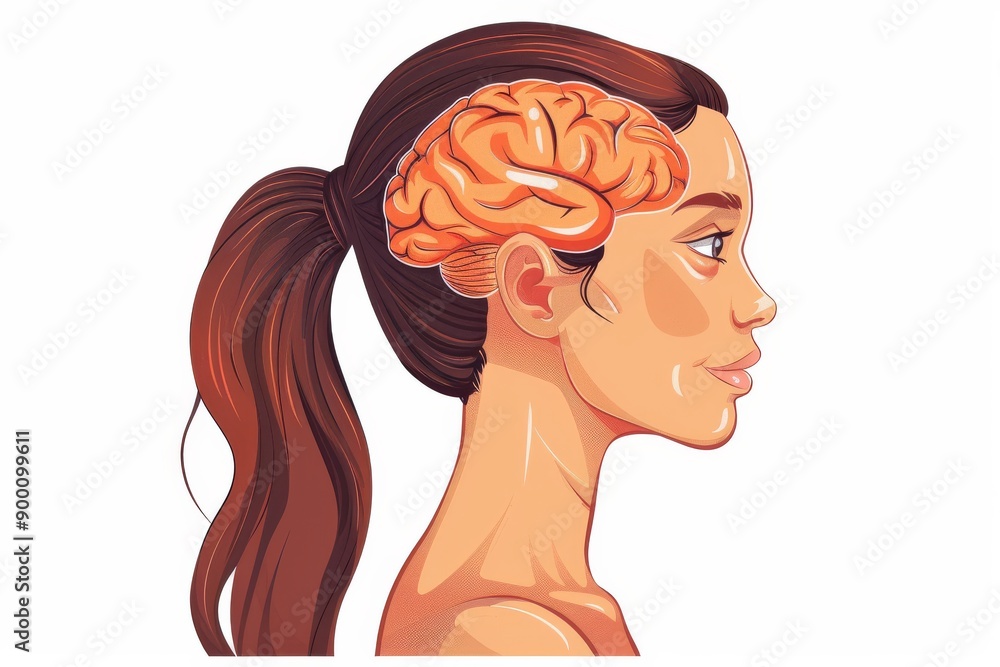 Digital illustration of a woman with a brain symbolizing cognitive functions and creativity Digital illustration of a woman with a brain symbolizing cognitive functions and creativity