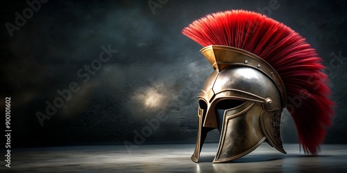 Spartan warrior helmet proudly displayed on dark background Generative By AI, armor