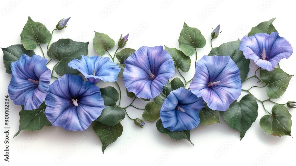 Fototapeta premium Blue Morning Glory Flowers and Vines