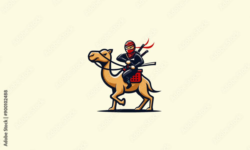 character ninja riding camel vector flat design character ninja riding camel vector flat design