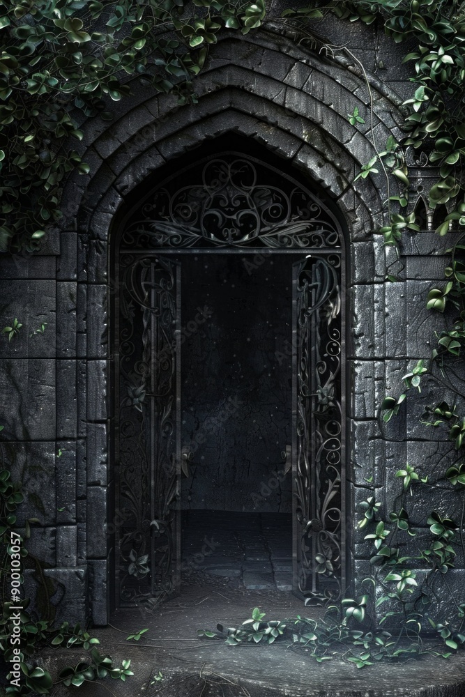 Gothic Mansion Frame. A frame of dark stone, intricate wrought iron, and ivy-covered walls. Perfect for a spooky and atmospheric gothic mansion Gothic Mansion Frame. A frame of dark stone, intricate wrought iron, and ivy-covered walls. Perfect for a spooky and atmospheric gothic mansion