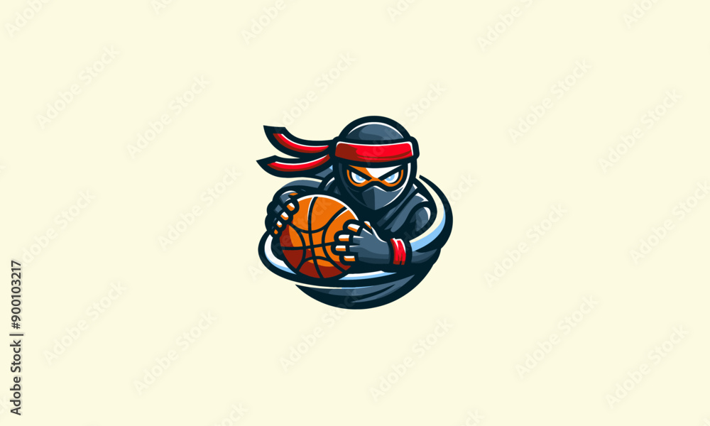 character ninja playing basket ball vector flat design character ninja playing basket ball vector flat design