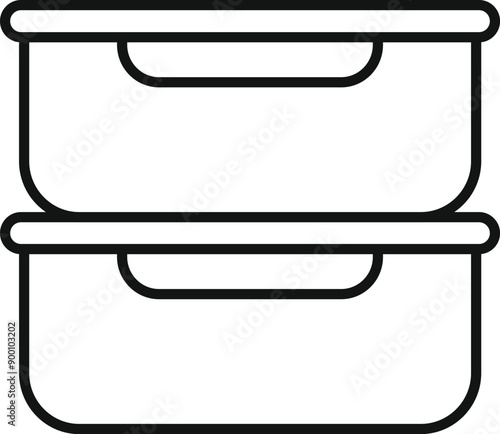 Two rectangular plastic food storage containers are stacked on top of each other, preserving freshness and organizing the fridge or pantry