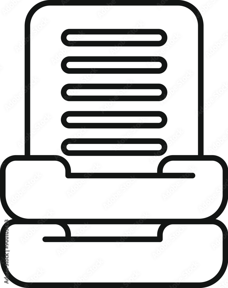 Office tray holding paper with lines icon, outline style isolated on white background Office tray holding paper with lines icon, outline style isolated on white background