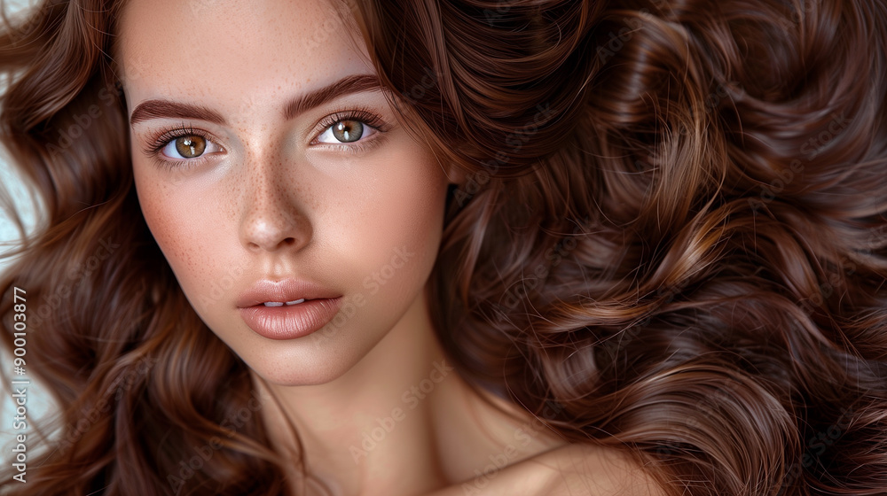 Obraz premium Beauty woman luxurious long hair background. Model girl Healthy brown Hair. fashion photo mocap for shampoo conditioner hair care and treatment products place for the text