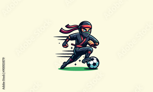 character ninja playing football vector flat design
