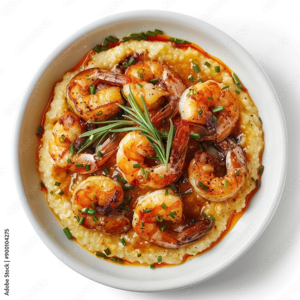 araffy bowl of shrimp and grits with a sprig of rosemary araffy bowl of shrimp and grits with a sprig of rosemary