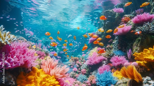 Wallpaper Mural A 3D render of a vibrant underwater coral reef with fish swimming Torontodigital.ca