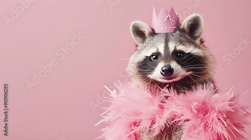 Raccoon Wearing Crown and Boa