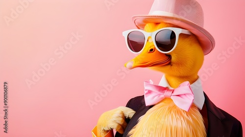 Fashionable Duck in Pink Hat and Sunglasses
