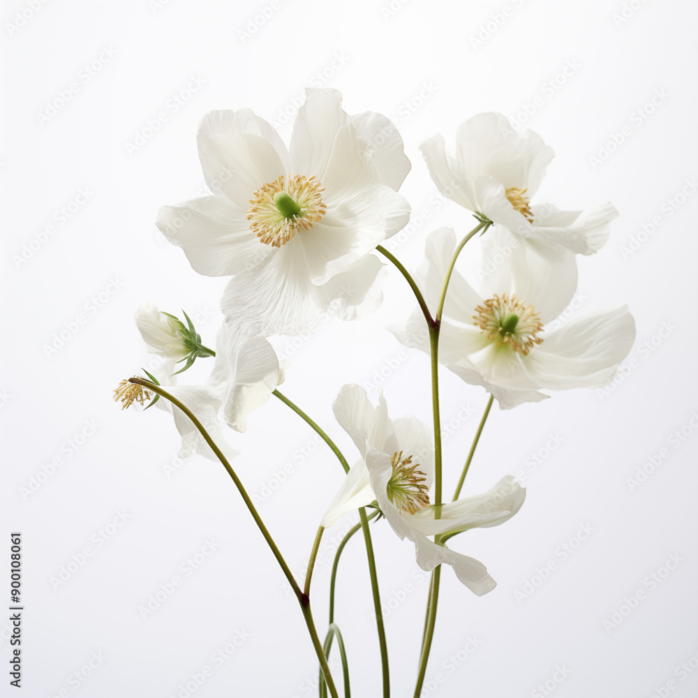 Obraz premium Dry and fresh flowers on white background. Text space available in a flat lay. Close-up still life photo.