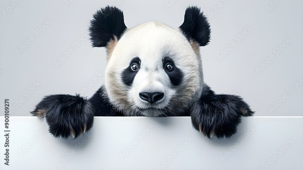 Naklejka premium Cute Panda Looking Over a Blank Sign
