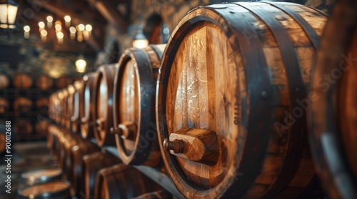 barrels in a vintage beer from the brewery A bar has a large stack of wooden barrels. Barrels of wood in a bar