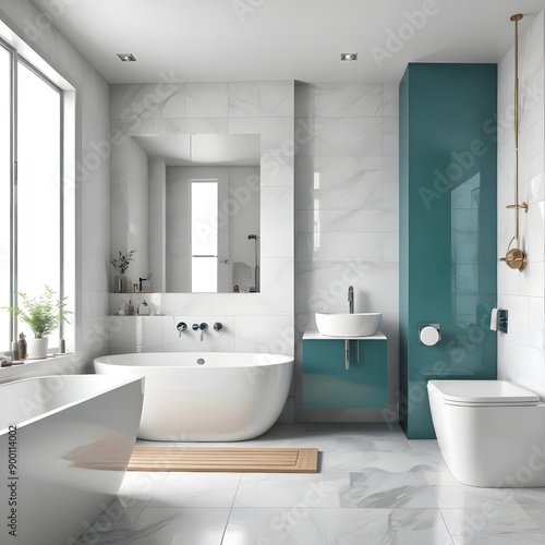 Wallpaper Mural close up portrait of Realistic detailed modern bathroom interior with show shiny ,3d coloured , png on ,white background Torontodigital.ca