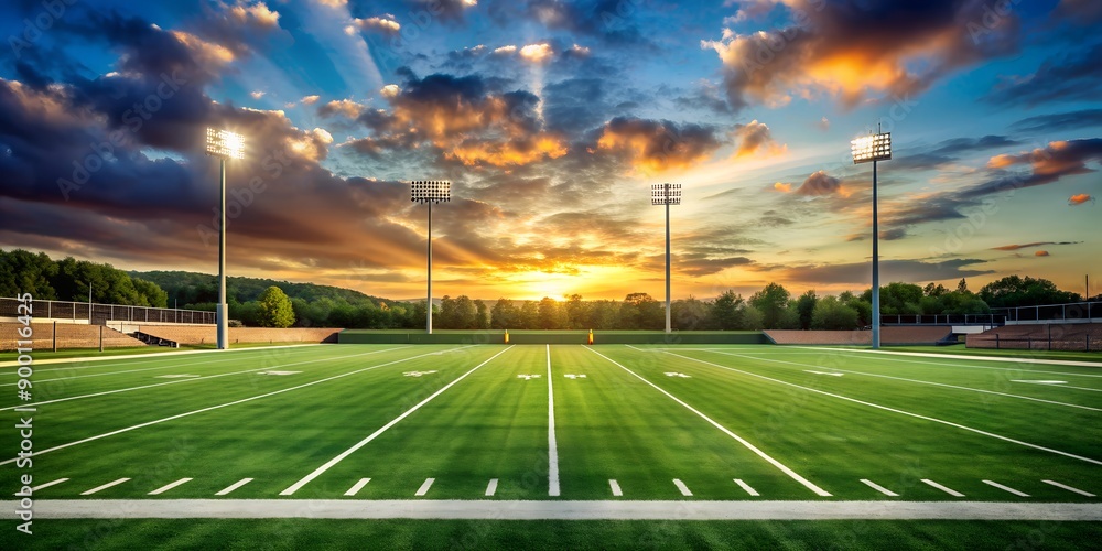 Serene Football Field Landscape AI-Created Content, serene, football field, green grass, outdoor Serene Football Field Landscape AI-Created Content, serene, football field, green grass, outdoor