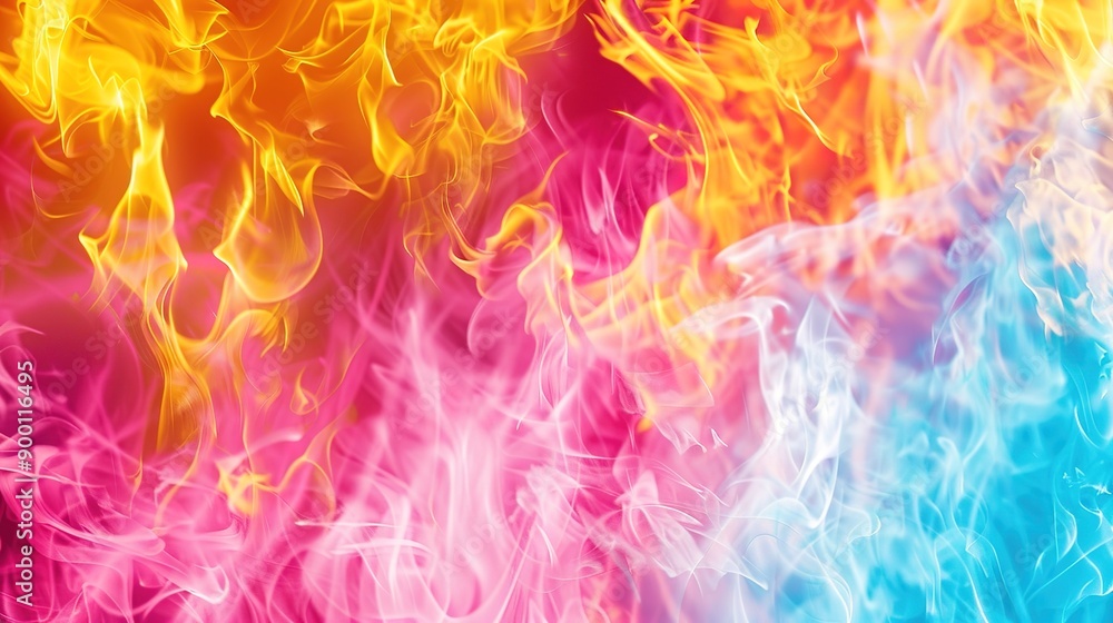 Dynamic Flame Effect Background in Magenta, Cyan, and Yellow Hues, Creating a Vibrant and Energetic Visual Display Dynamic Flame Effect Background in Magenta, Cyan, and Yellow Hues, Creating a Vibrant and Energetic Visual Display