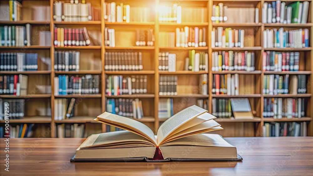 Open book on table in library next to bookshelf, book, open, table, library, bookshelf, education, literature, reading Open book on table in library next to bookshelf, book, open, table, library, bookshelf, education, literature, reading