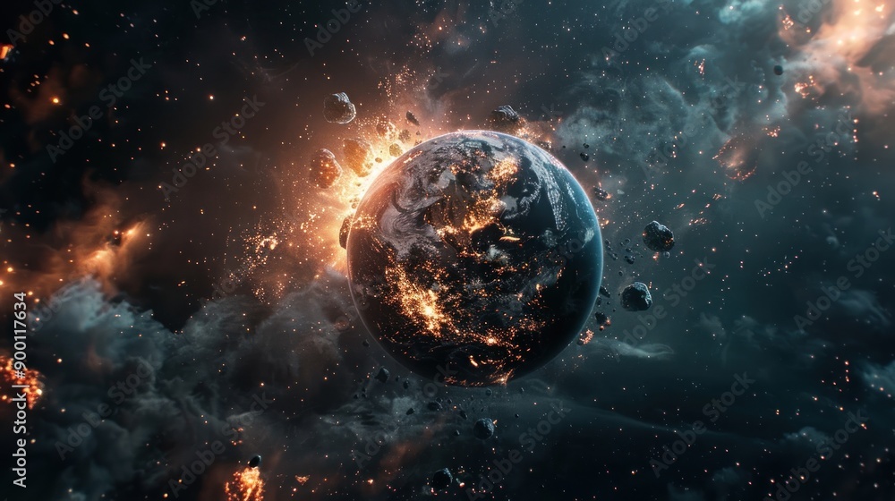 Obraz premium Exploding planet Earth on the space view