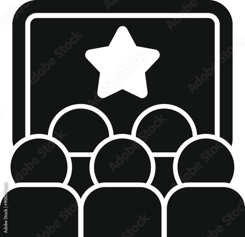 Audience watching a movie premiere with a star on the screen, simple style