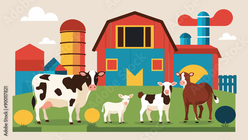 Farm background with barn and fresh farm produce. Illustrator Artwork.