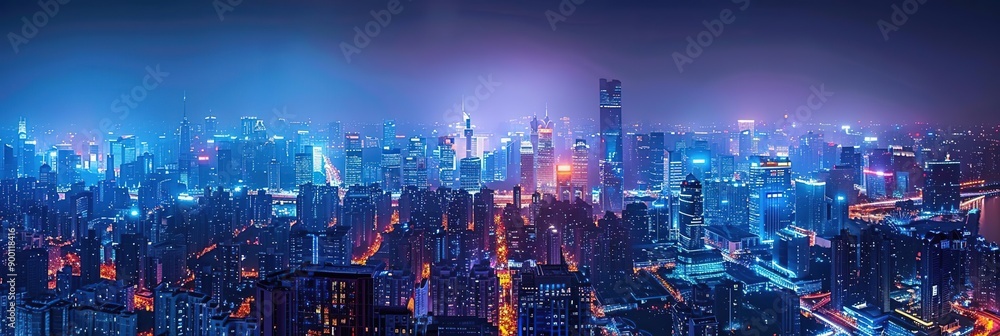 Obraz premium Night View of a Cityscape with Buildings and Lights - Photo