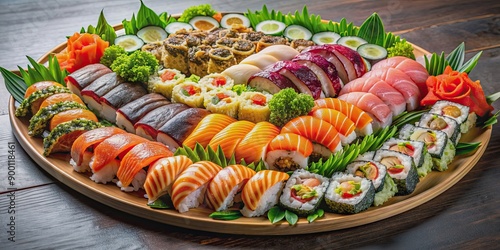 Wallpaper Mural Enormous sushi platter with a variety of fresh rolls, sashimi, and nigiri , sushi, platter, Japanese cuisine, food Torontodigital.ca