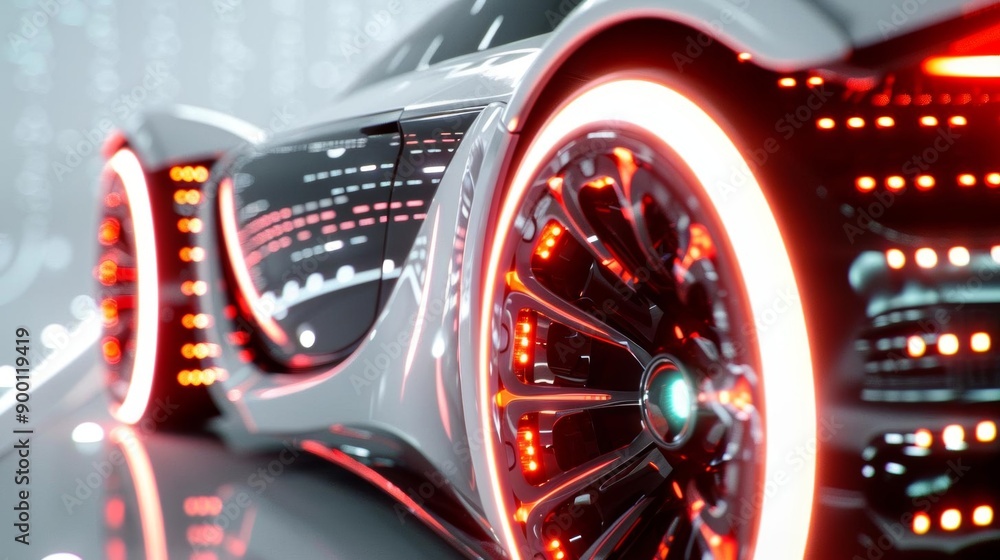 A futuristic sports car with glowing red wheels and sleek design. A futuristic sports car with glowing red wheels and sleek design.