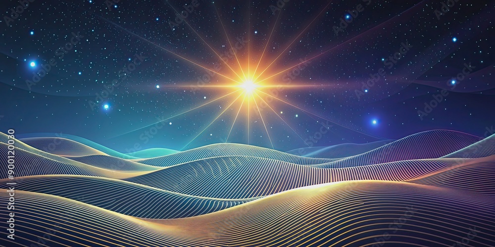 Abstract landscape with wavy lines, a sun, and a starry sky, abstract, landscape, wavy lines, sun, starry sky, colorful Abstract landscape with wavy lines, a sun, and a starry sky, abstract, landscape, wavy lines, sun, starry sky, colorful
