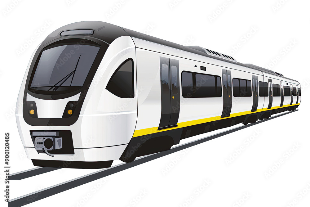 Illustration of a modern electric train on rails, featuring sleek white design and yellow accents, symbolizing efficient transportation. Illustration of a modern electric train on rails, featuring sleek white design and yellow accents, symbolizing efficient transportation.