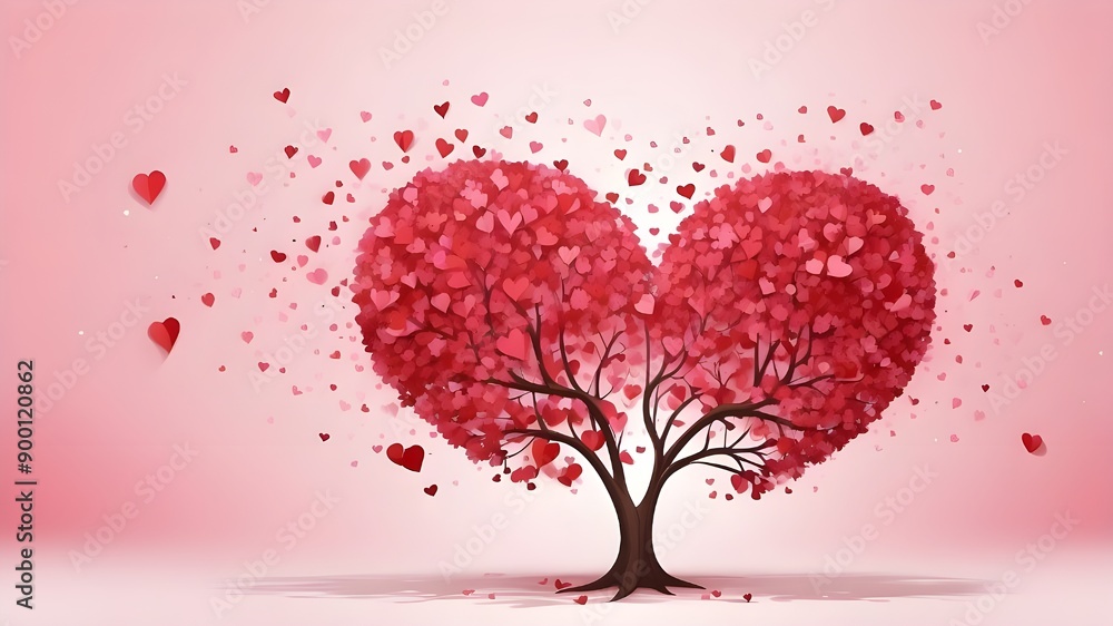 Fototapeta premium HD wallpaper: romantic, heart-shaped, tree, love, and pink and red hearts illustration