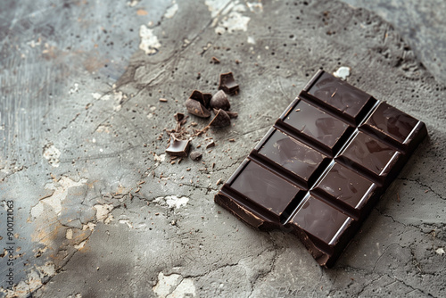 Top view of dark chocolate bar on concrete table. Generative AI